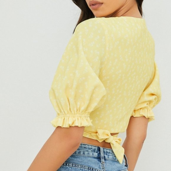 House of CB 'Alanya' Lemon Floral Tie Front Top - Picture 4 of 11